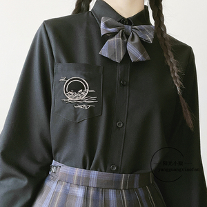 原创JK制服衬衫女日系学院风秋冬加绒加厚少女学生黑色长袖薄上衣