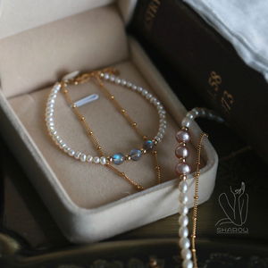 SHAROW「双倍幸运」夏洛原创设计双层水晶珍珠手链14K注金手镯女