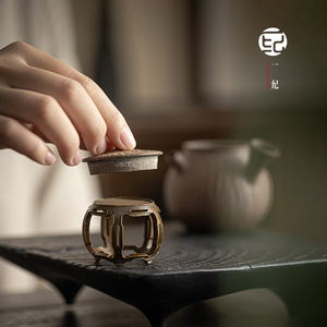 一纪中式铜鼓墩形五足盖置茶器茶壶盖子托盖碗盖托茶席功夫小摆件