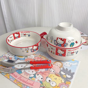 ins风卡通凯蒂猫可爱少女心大容量日式泡面碗带盖早餐碗学生餐具