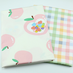 彩色水果苹果格子印花棉布全棉床品布料儿童罩衣面料纯棉斜纹花布