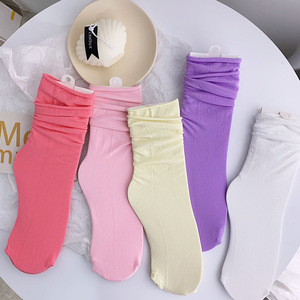 糖果色堆堆袜长袜可爱中筒袜冰冰袜夏季薄款紫色玫红粉色袜子女
