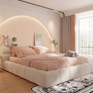 泡芙床网红布艺床双人床1.8米主卧大床法式布床ins奶油风现代简约