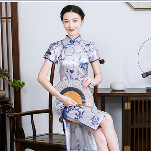 短款改良少女中国风日常年轻款中式优雅显瘦款仿真丝旗袍连衣裙