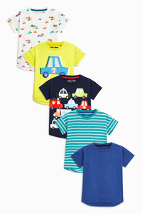 现货Next宝宝T恤幼儿园男童汽车T恤条纹蓝色儿童棉质短袖T恤 5件