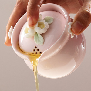 女士茶具个人专用陶瓷茶壶单壶粉色泡茶壶家用手抓壶办公室茶杯