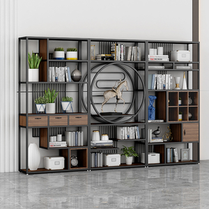 新中式铁艺博古架现代简约茶叶展示柜实木茶架展示架办公室置物架