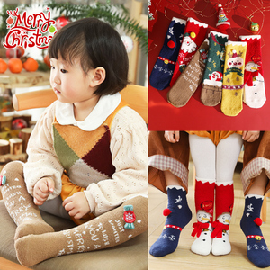 儿童圣诞袜秋冬珊瑚绒袜子亲子卡通加厚保暖中筒袜宝家居睡眠袜
