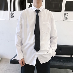 DK白色长袖衬衫男宽松情侣套装韩版潮流学生班服休闲学院风衬衣