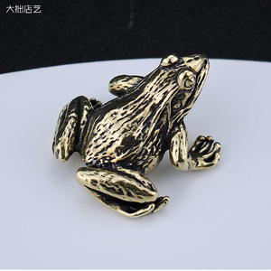 黄铜实心花皮青蛙摆件桌面装饰创意古玩铜器手把件纯铜茶宠工艺品