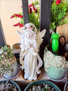 花园欧式小型天使雕塑景观摆件 户外花园庭院罗马柱装饰树脂摆件
