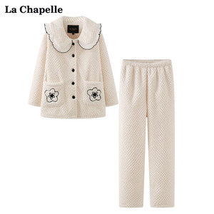 拉夏贝尔/La Chapelle春新款菠萝格纹睡衣套装女舒适休闲家居服