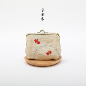 寻光设计 日本苎麻复古金鱼刺绣日式零钱包钥匙包手工口金包钱包