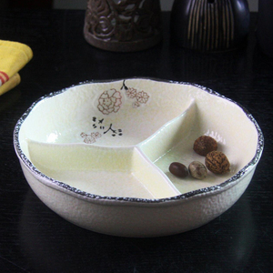 陶瓷分格盘分餐3格盘快餐饭盒盘电饭锅蒸盘瓜子糖果盘减肥减脂盘