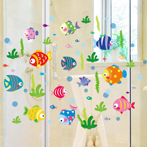 玻璃门贴纸卡通小鱼浴室卫生间厕所瓷砖窗花贴装饰儿童房贴画自粘