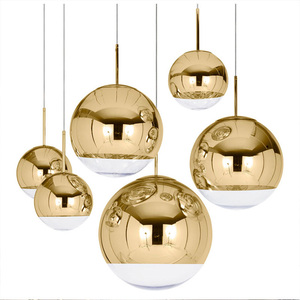 现代简约北欧咖啡厅泡泡玻璃装饰银镜面电镀圆球形金色玻璃小吊灯