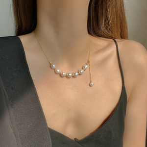 18K金甲状腺术后遮挡项链遮甲状腺疤痕珍珠时尚简约韩版锁骨链