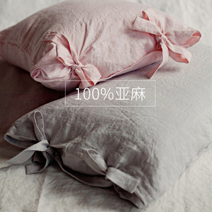 纯亚麻枕套枕头套单人枕用抑菌除螨床上用品简约纯色抱枕头套一个
