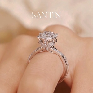 王室庄园银镀金包银莫桑石18k戒指真钻石求婚结婚女戒时尚个性