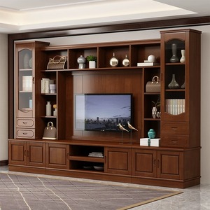中式实木电视柜酒柜储物客厅大小户型多功能简约组合背景墙柜家具