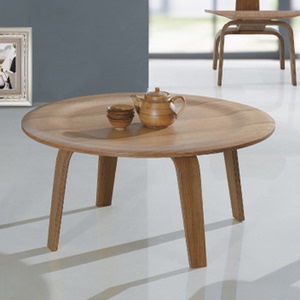 设计师北欧创意伊姆斯水曲柳圆形桌弯实木美式茶几简约实木夫茶桌