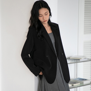 黑色西装外套女2024新款简约高级感垂感宽松英伦风休闲小个子西服