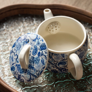 青花茶壶2024新款高颜值泡茶壶家用汉瓦壶陶瓷中式单壶功夫茶具