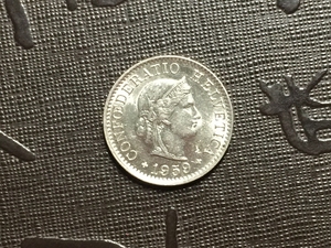 特价！！瑞士1959年5生丁铜镍币.好品.带光