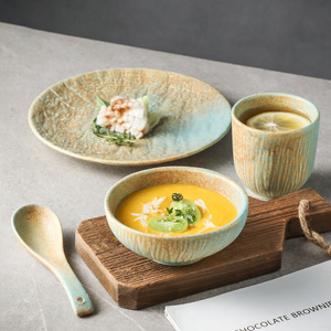 XX一亨创意摆台餐具陶瓷米饭碗茶杯勺子家用日式碟子复古风盘子碗
