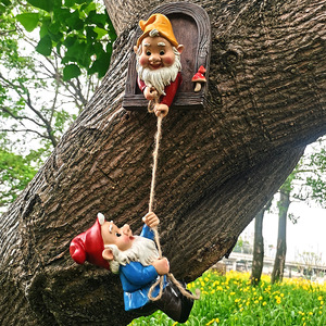 花园侏儒小矮人攀爬绳树脂工艺品摆件装饰品庭院独立站跨境树脸