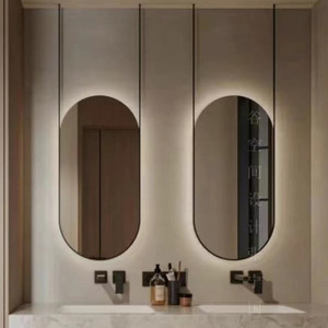 设计师创意吊杆椭圆形镜子浴室镜天花板吊镜卫生间装饰挂镜吊杆镜