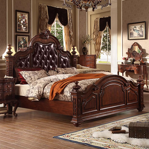 美式真皮全实木1.8米大床卧室皮艺复古别墅2米婚床欧式双人公主床