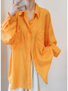 春季多巴胺~橙色vintage衬衫女小众长袖橘色衬衣慵懒风宽松上衣