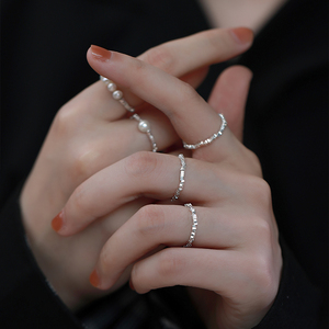 爆闪碎银子戒指925纯银女珍珠小众设计高级感ins个性叠戴食指指环