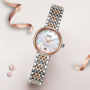 2018时尚新款格雅正品手表女贝壳面精钢表带防水石英潮流女士手表