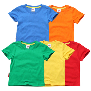 绿橙色男童女童39夏装4宝宝5婴幼儿童6短袖78岁纯棉白黄蓝红色T恤