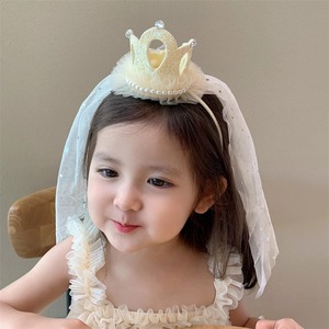 韩国新款生日头饰公主发饰儿童立体皇冠发箍头纱派对花童女孩拍照