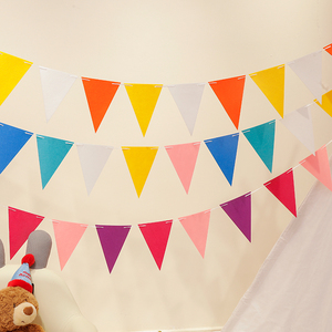 彩色无妨布三角拉旗装饰布置儿童生日派对用品幼儿园商场活动彩旗