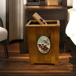 垃圾桶家用客厅创意中式高档实木大号带盖办公卧室厨房餐厅纸篓筐