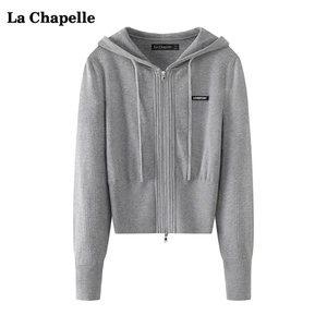 拉夏贝尔/La Chapelle休闲连帽针织开衫女春季新款长袖卫衣上衣