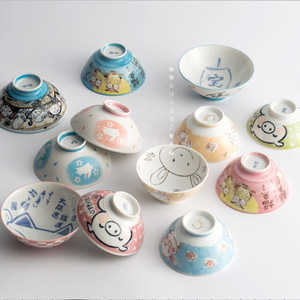 日本单个日式婴儿陶瓷饭碗可爱卡通小猪宝宝碗家用儿童3.5寸小碗