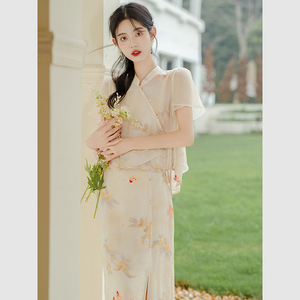 改良旗袍年轻款少女复古汉服新中式佛系夏女装中国风禅意茶服套装