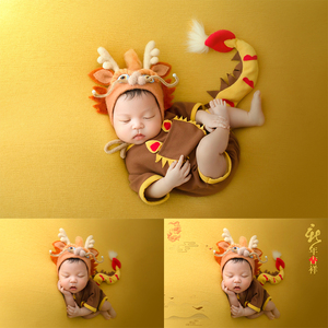 宝沃儿童摄影龙年帽子恐龙造型新生婴儿满月百天宝宝影楼拍照帽子