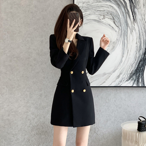 西装连衣裙女2024春秋新款修身显瘦气质高端时尚职业黑色西服外套