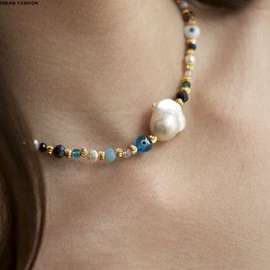 欧洲希腊小众不规则巴洛克珍珠彩珠choker项链男女潮流个性设计百