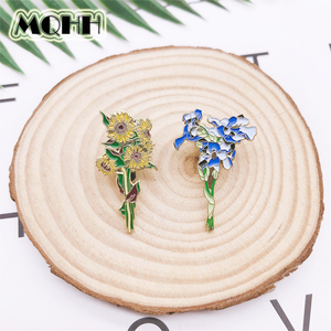 MQHH创意梵高油画植物向日葵花朵胸针珐琅徽章衣服背包配饰礼品女