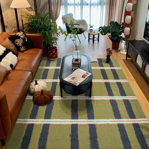中古客厅地毯绿色格子复古高级沙发茶几家用卧室床边地垫免洗可擦