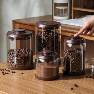 日式LISSA咖啡豆保存罐真空玻璃密封罐家用茶叶咖啡粉收纳存储罐
