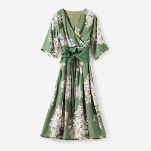 奥芝国的奇妙术士 设计师款和风连衣裙日式复古收腰印花裙长裙