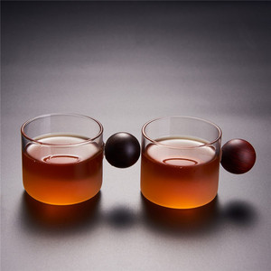 新羽耐热磨砂玻璃杯 茶杯 黑檀木把杯子 创意小杯 品茗杯功夫茶具